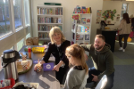 Cllr Linda Holt and Peter Crossen at Bramhall Library's Warm Space